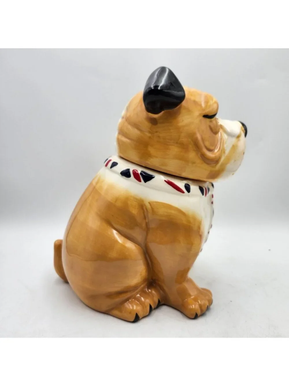 Hannington British Bulldog Ceramic Cookie Dog Biscuit Treats Jar Union Jack Neck